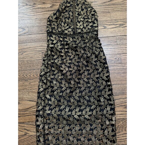 Bardot Gold Gemma Leaf Halter Lace Sheath Night Out Dress Size 4 - Picture 6 of 9